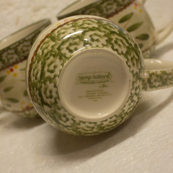 Temptations By Tara Coffee Cup Pot Belly Mug Old World Green Set of 3 - Picture 5 of 6